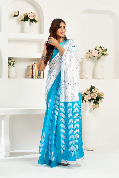 Ready-to-Wear Linen Saree with Zari Border & Printed Design | 1 Minute Saree(HRTW58)