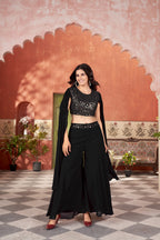 Black Women’s Crop Top & Palazzo Set – Stylish Ethnic & Festive Wear