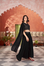 Black Women’s Crop Top & Palazzo Set – Stylish Ethnic & Festive Wear