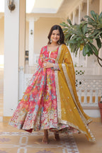 Women’s Red Silk Gown – Elegant Designer Wear with Embroidered Detailing