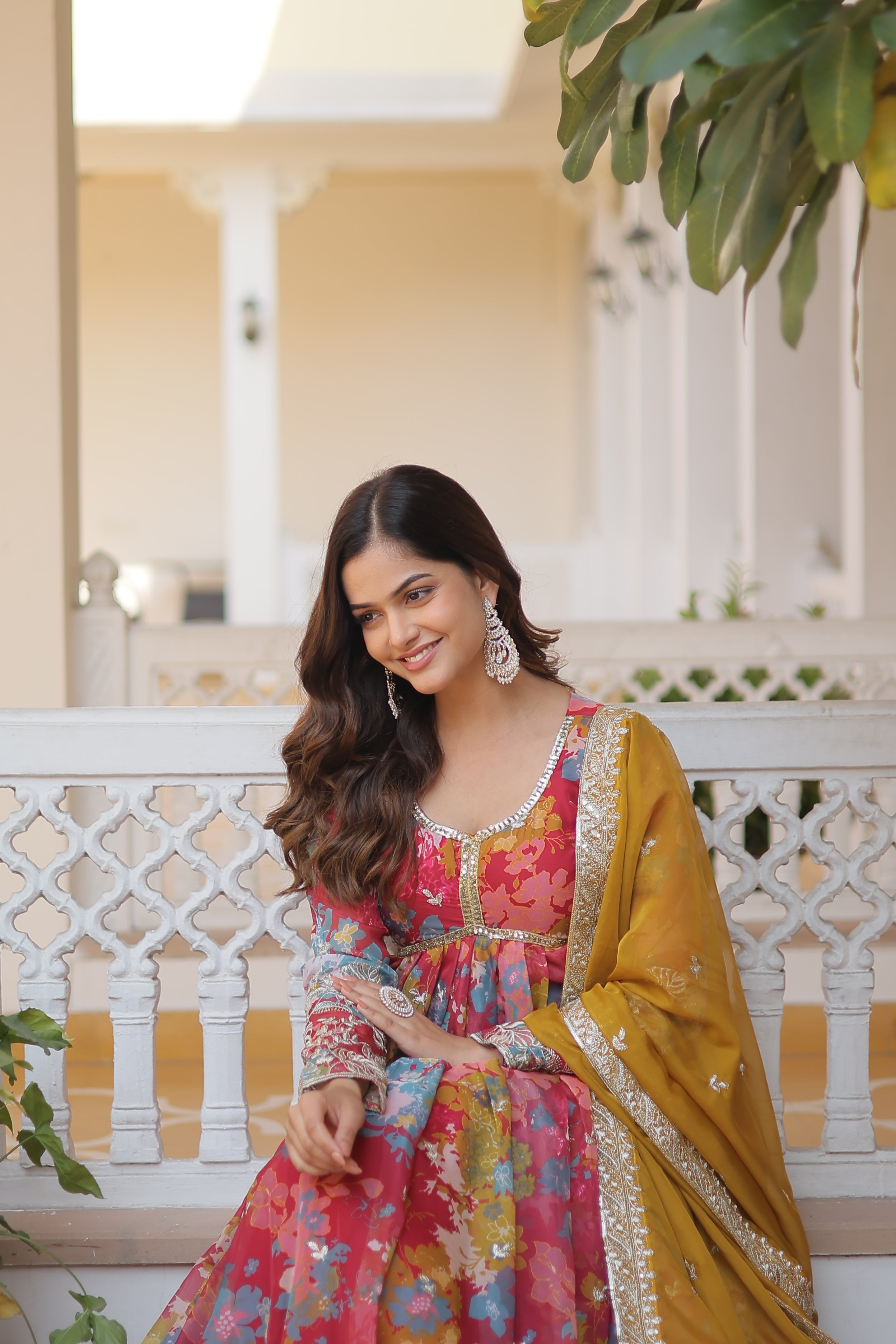 Women’s Red Silk Gown – Elegant Designer Wear with Embroidered Detailing