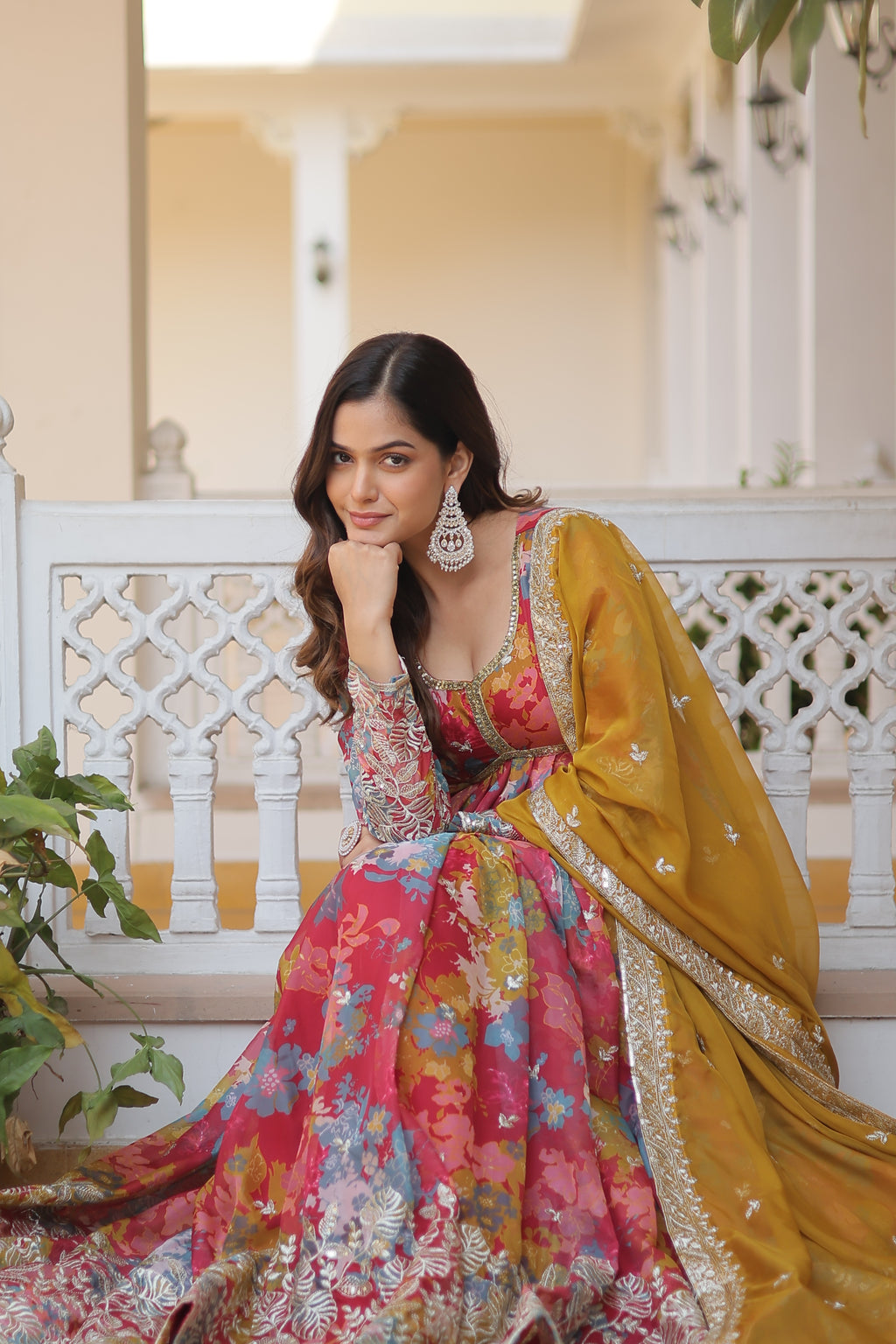 Women’s Red Silk Gown – Elegant Designer Wear with Embroidered Detailing