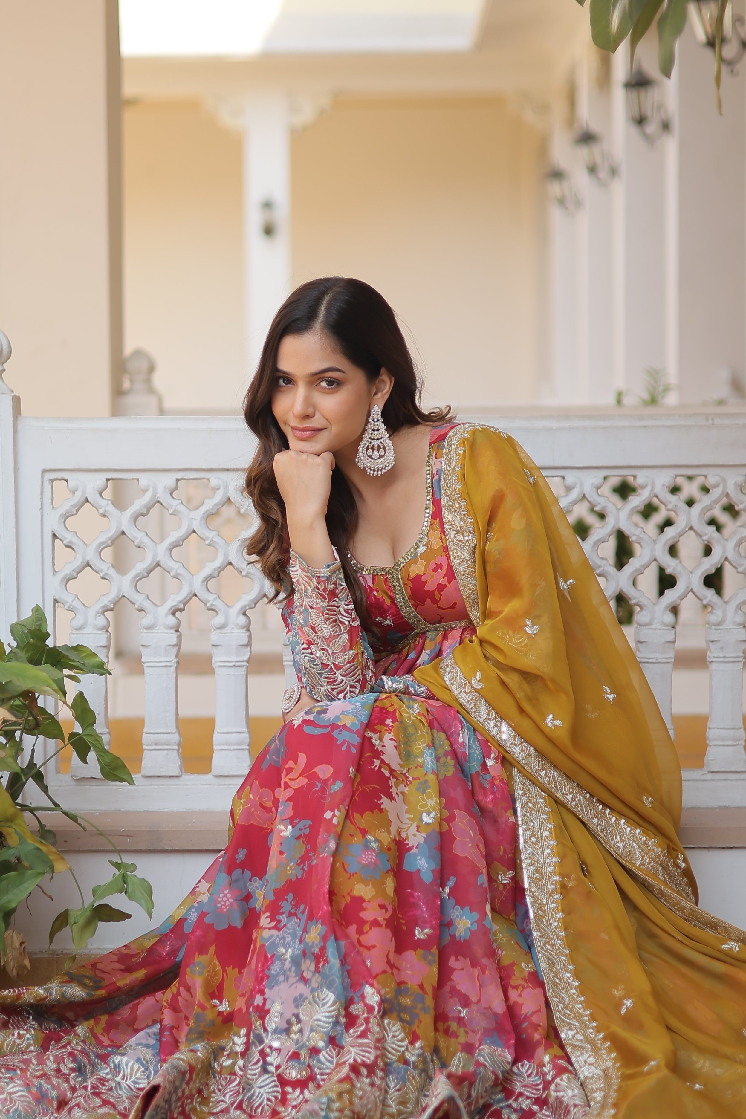 Women’s Red Silk Gown – Elegant Designer Wear with Embroidered Detailing
