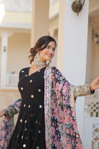 Women’s Black Georgette Gown – Elegant Designer Wear with Embroidered Detailing