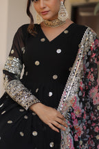 Women’s Black Georgette Gown – Elegant Designer Wear with Embroidered Detailing