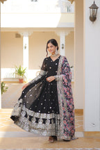 Women’s Black Georgette Gown – Elegant Designer Wear with Embroidered Detailing