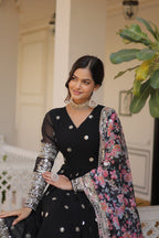 Women’s Black Georgette Gown – Elegant Designer Wear with Embroidered Detailing
