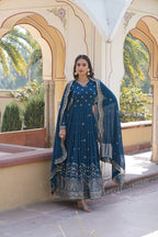 Women’s Rama Georgette Gown – Elegant Designer Wear with Embroidered Detailing