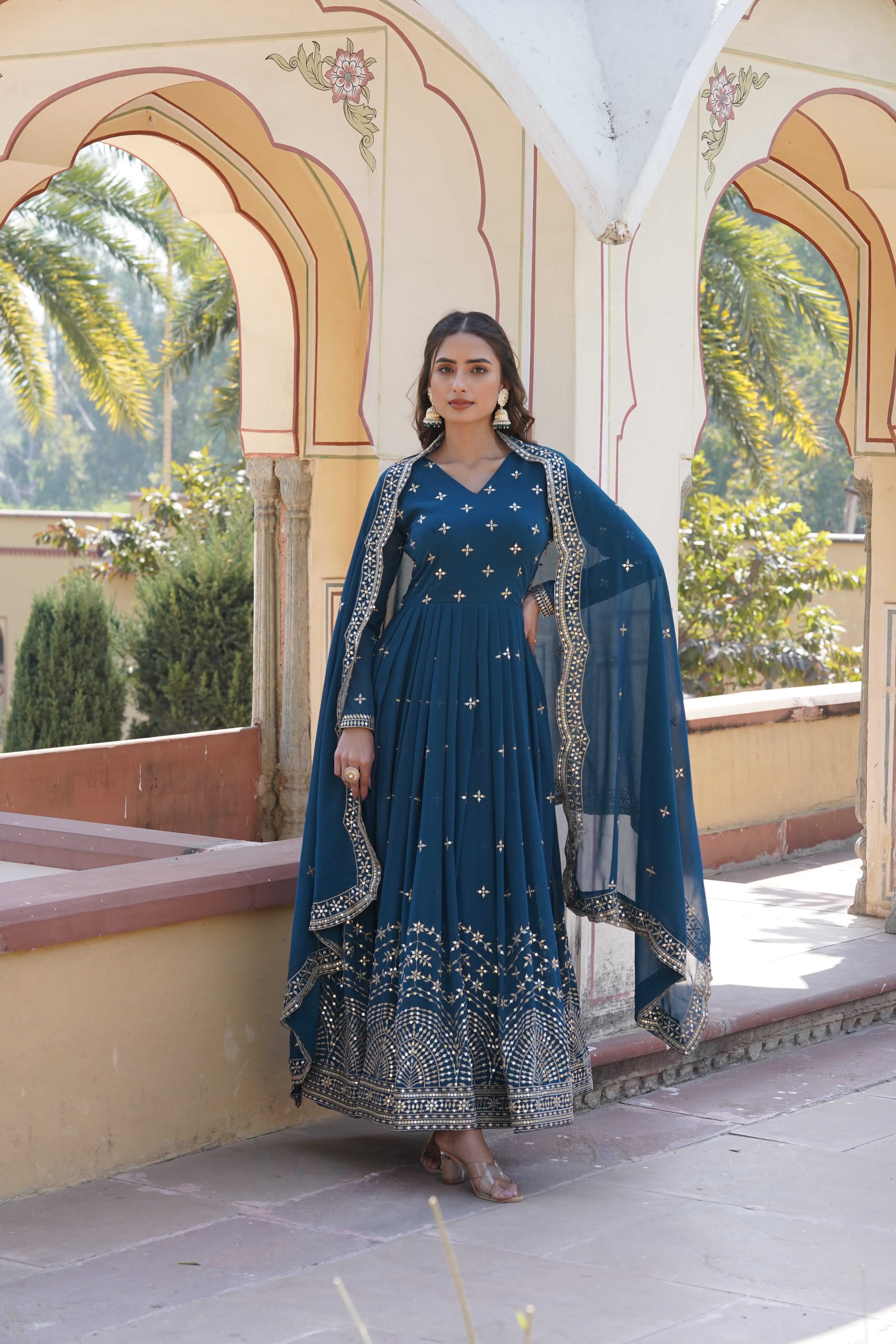 Women’s Rama Georgette Gown – Elegant Designer Wear with Embroidered Detailing