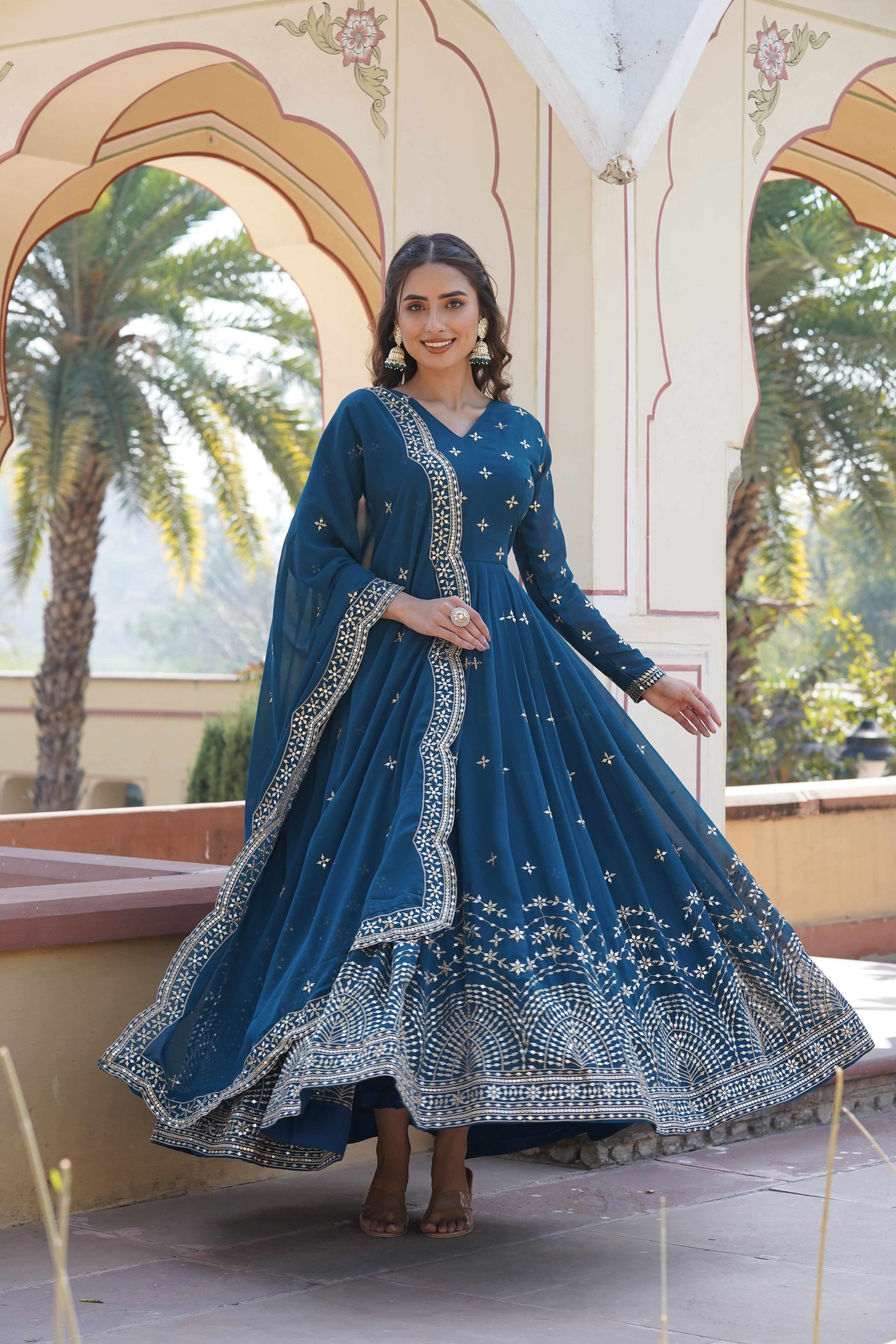 Women’s Rama Georgette Gown – Elegant Designer Wear with Embroidered Detailing