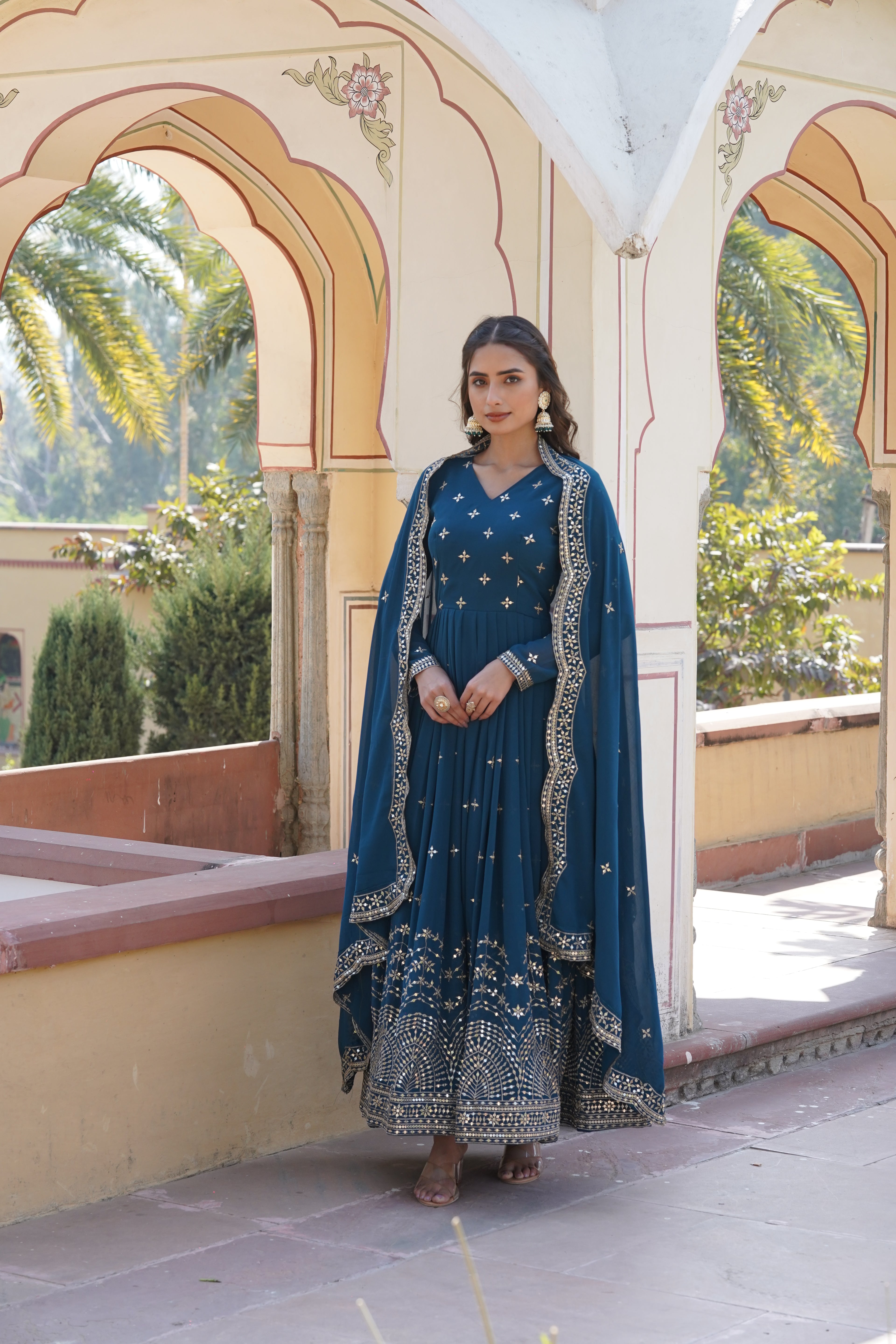 Women’s Rama Georgette Gown – Elegant Designer Wear with Embroidered Detailing