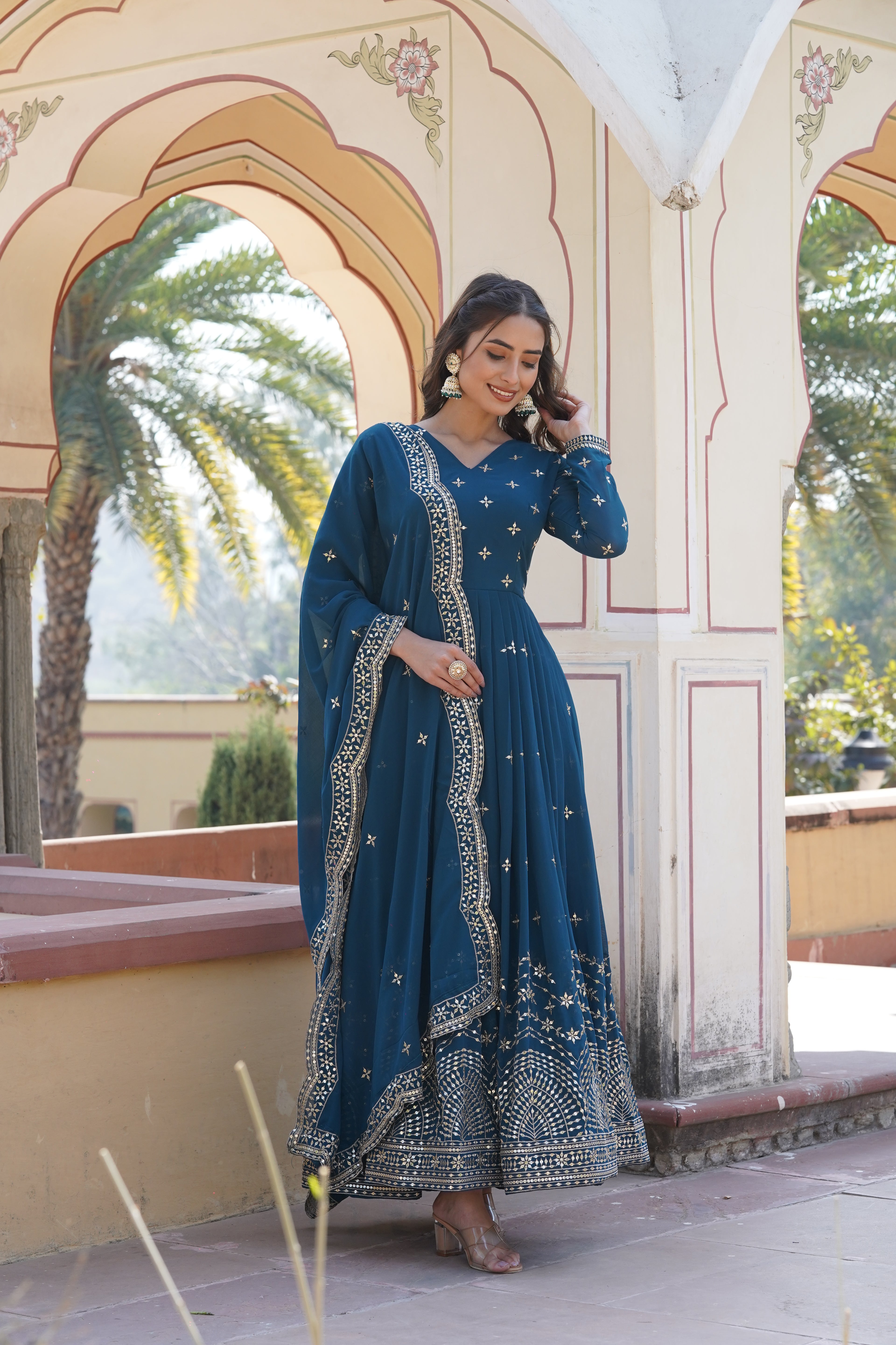 Women’s Rama Georgette Gown – Elegant Designer Wear with Embroidered Detailing
