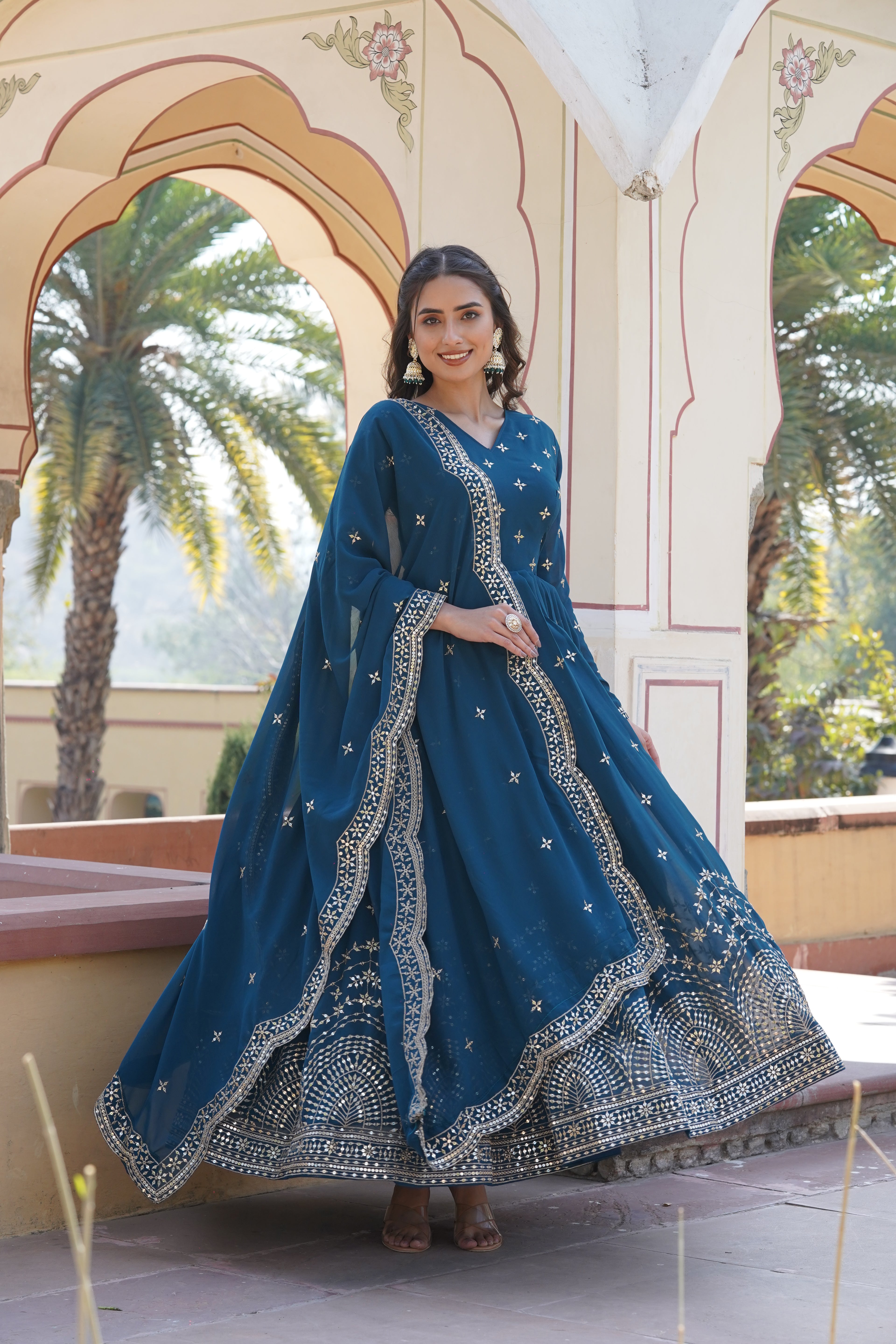 Women’s Rama Georgette Gown – Elegant Designer Wear with Embroidered Detailing