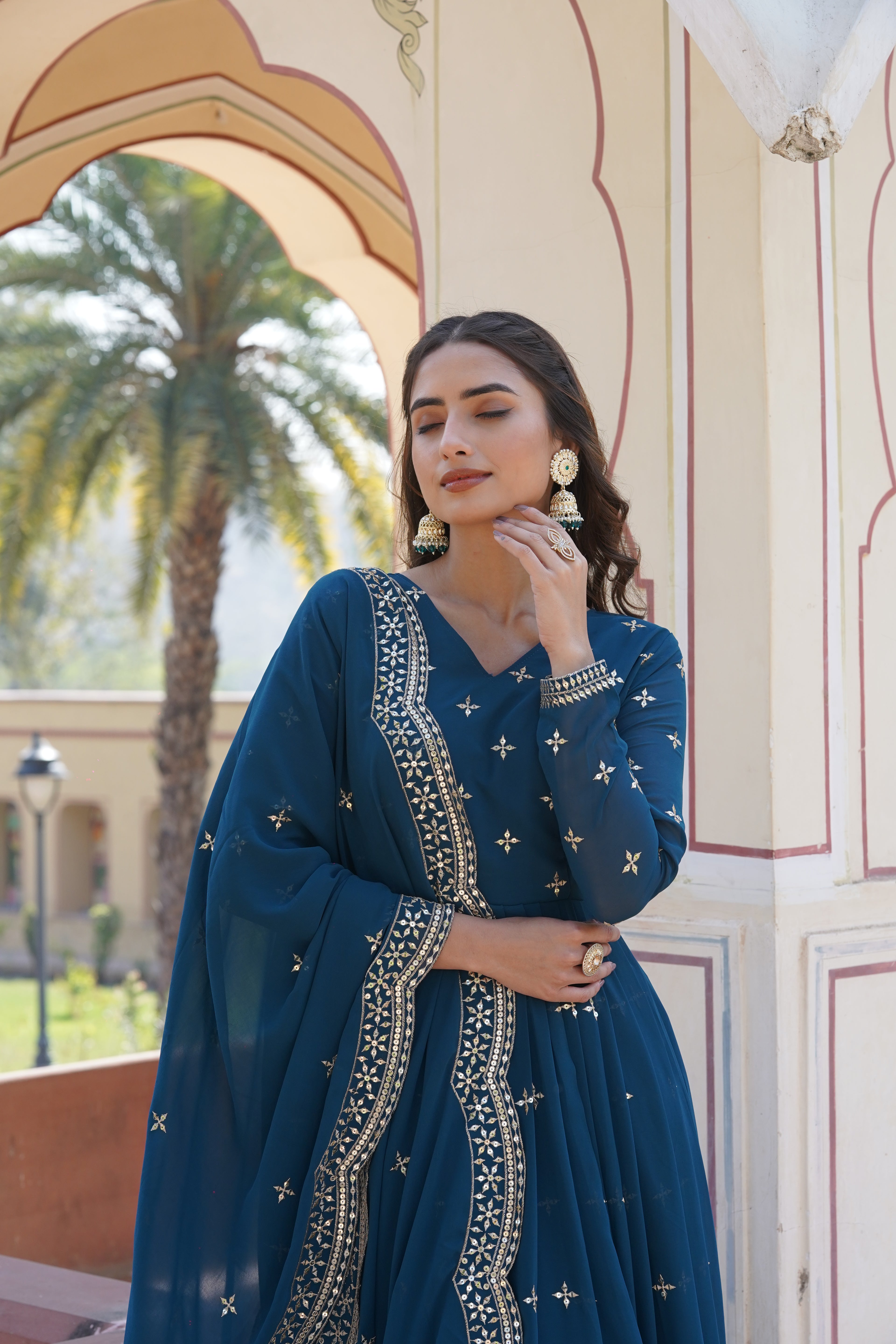 Women’s Rama Georgette Gown – Elegant Designer Wear with Embroidered Detailing