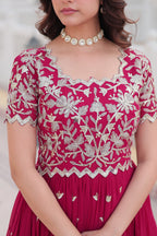 Women’s Pink Georgette Gown – Elegant Designer Wear with Embroidered Detailing