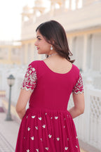 Women’s Pink Georgette Gown – Elegant Designer Wear with Embroidered Detailing