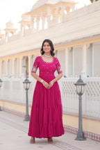Women’s Pink Georgette Gown – Elegant Designer Wear with Embroidered Detailing