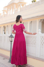 Women’s Pink Georgette Gown – Elegant Designer Wear with Embroidered Detailing