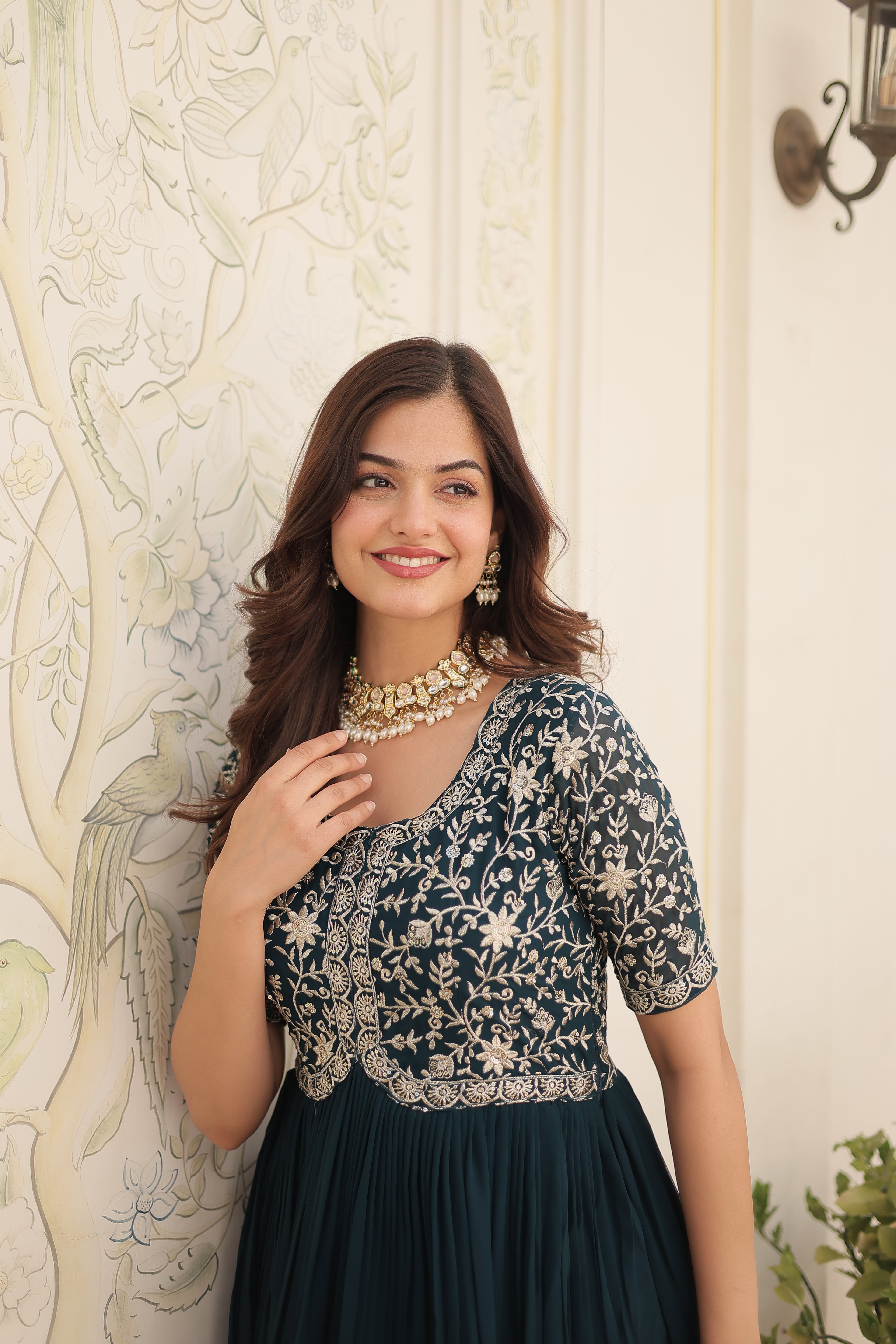 Women’s Rama Georgette Gown – Elegant Designer Wear with Embroidered Detailing