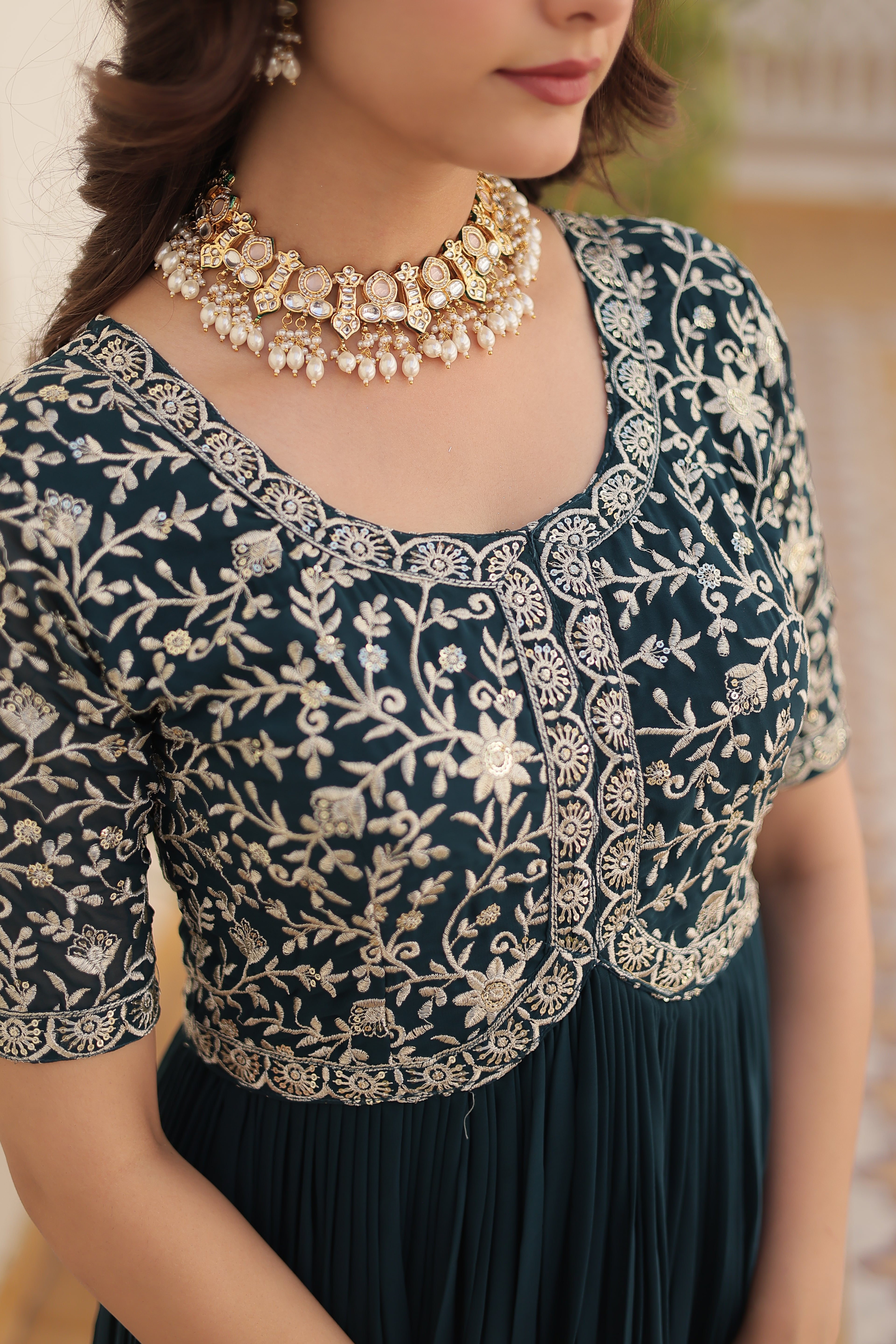 Women’s Rama Georgette Gown – Elegant Designer Wear with Embroidered Detailing