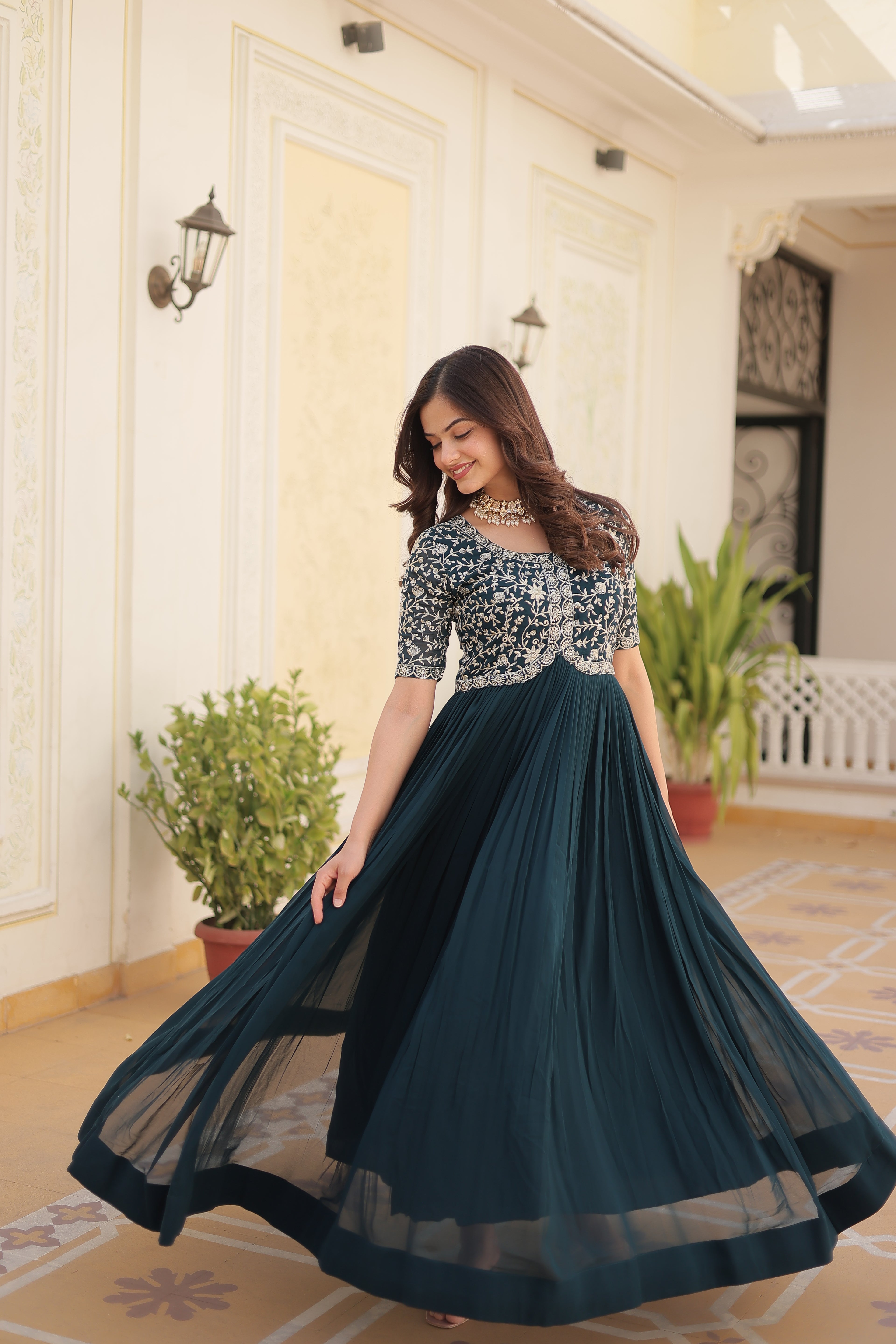 Women’s Rama Georgette Gown – Elegant Designer Wear with Embroidered Detailing