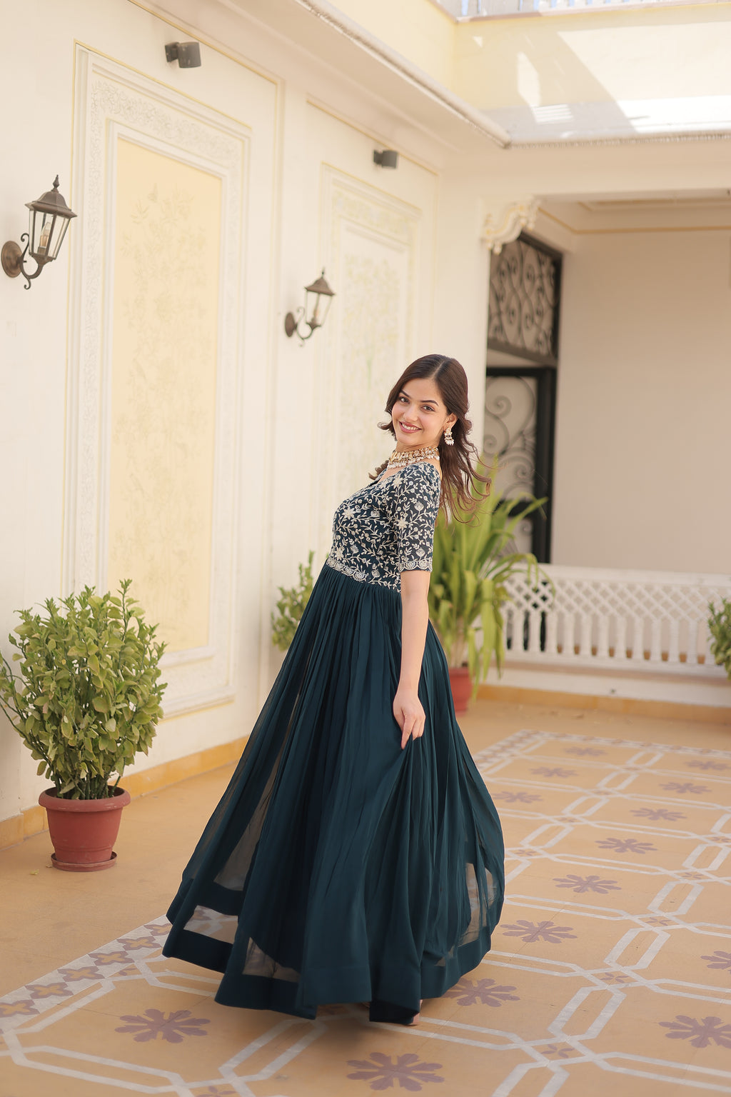Women’s Rama Georgette Gown – Elegant Designer Wear with Embroidered Detailing