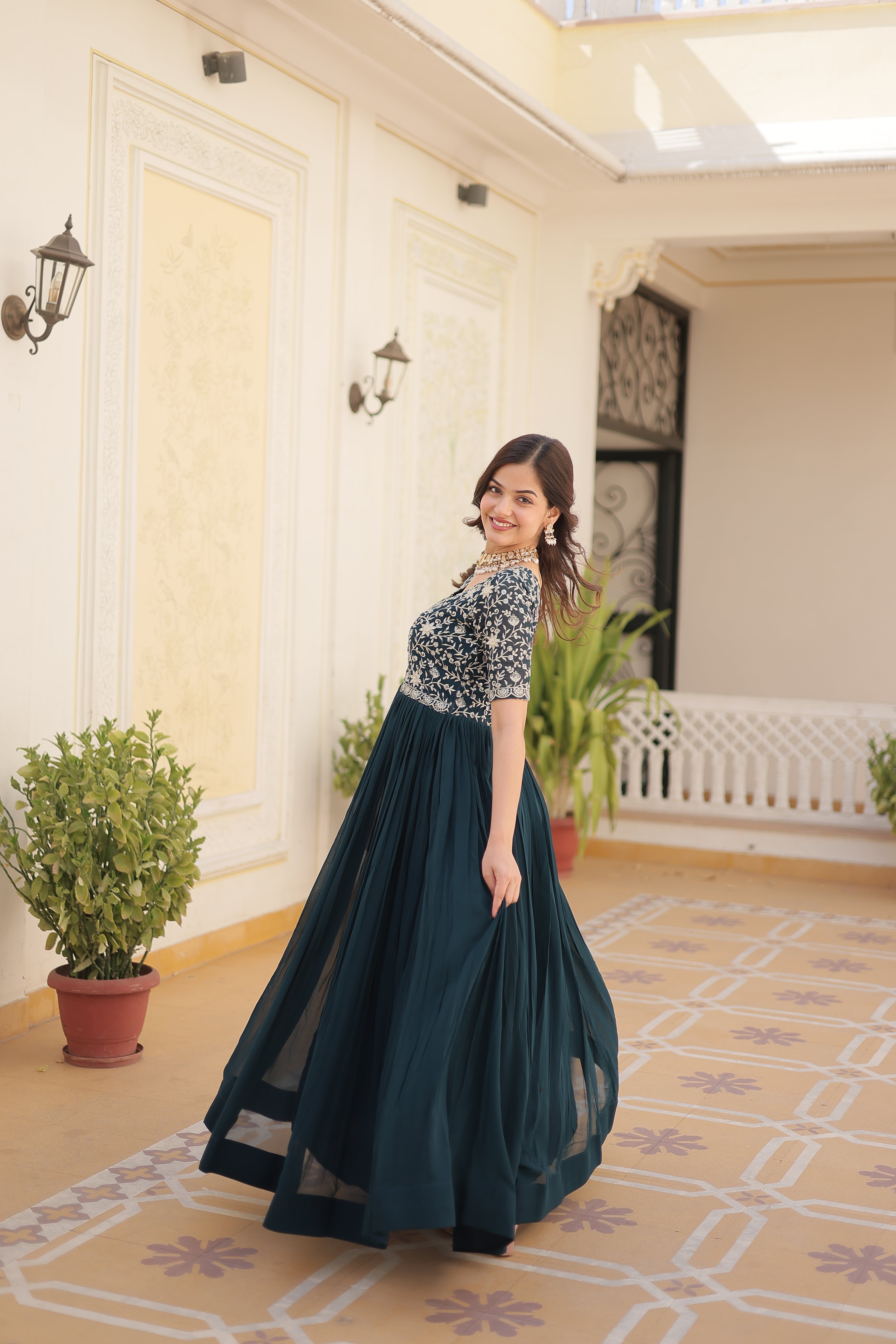 Women’s Rama Georgette Gown – Elegant Designer Wear with Embroidered Detailing