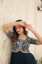Women’s Rama Georgette Gown – Elegant Designer Wear with Embroidered Detailing