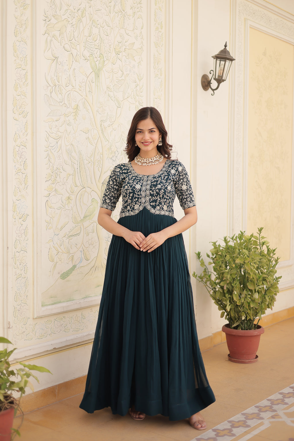 Women’s Rama Georgette Gown – Elegant Designer Wear with Embroidered Detailing