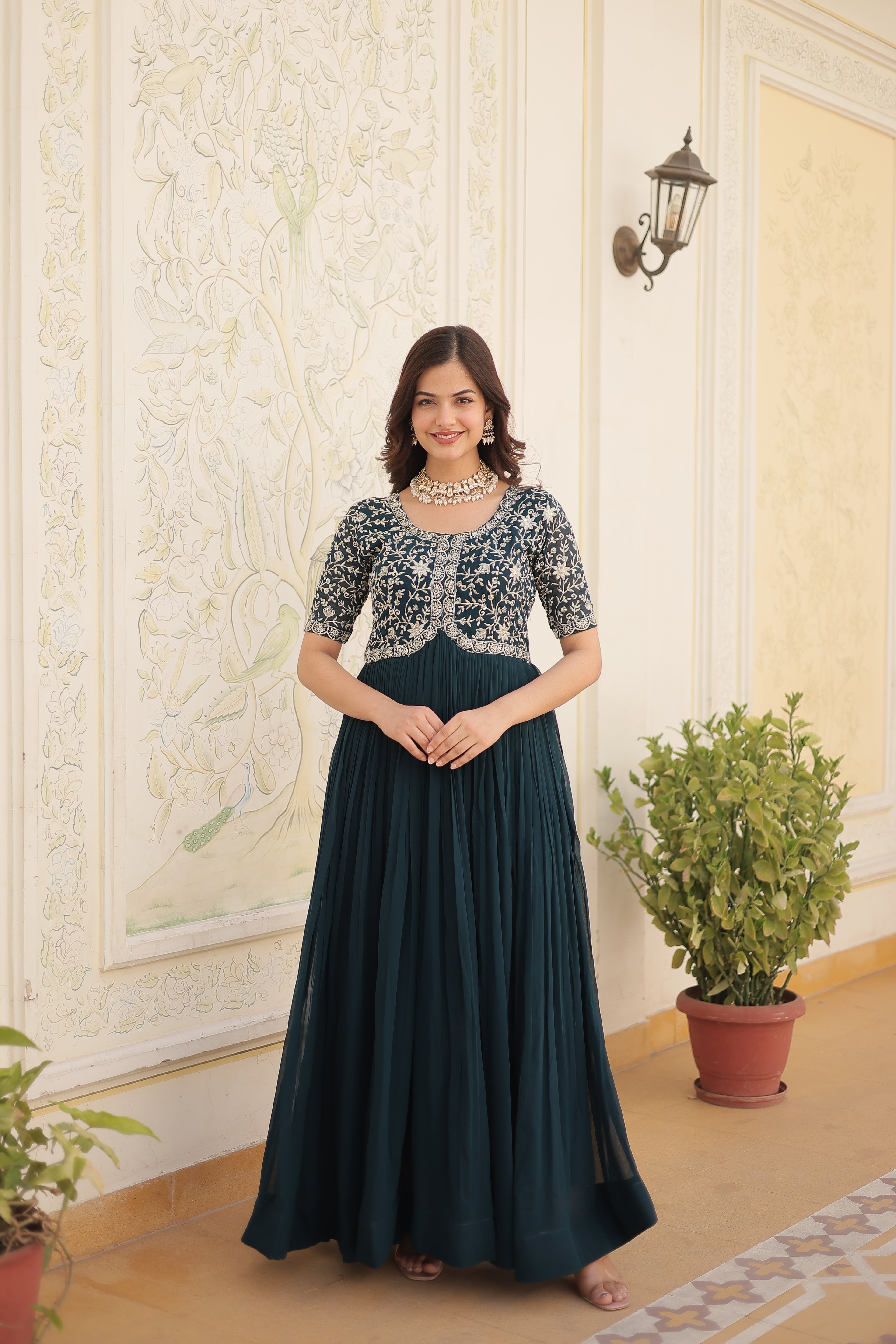 Women’s Rama Georgette Gown – Elegant Designer Wear with Embroidered Detailing