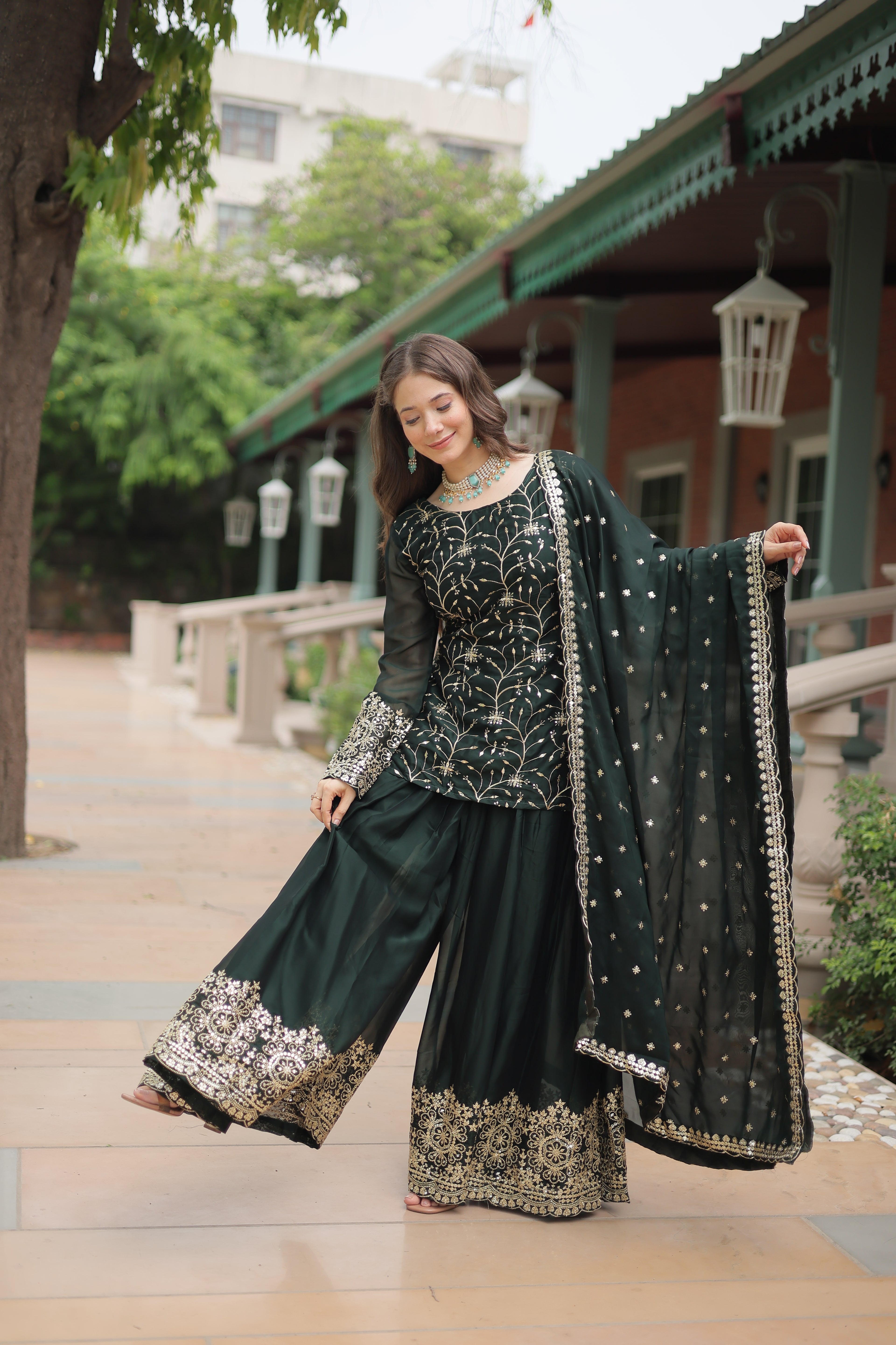 Women’s Green Silk Salwar Suit – Elegant Designer Wear with Embroidered Detailing