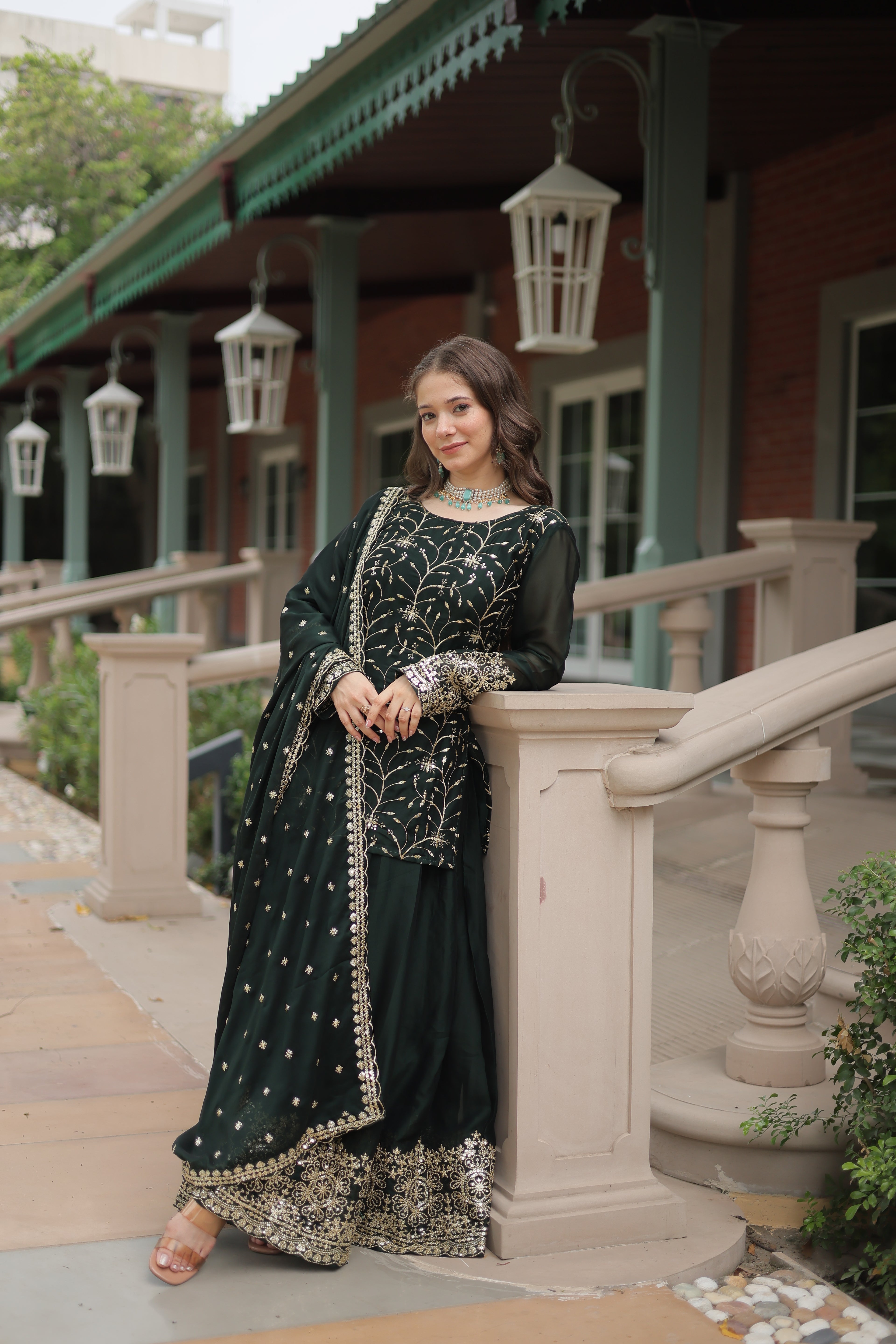 Women’s Green Silk Salwar Suit – Elegant Designer Wear with Embroidered Detailing