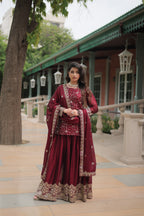 Women’s Maroon Silk Salwar Suit – Elegant Designer Wear with Embroidered Detailing