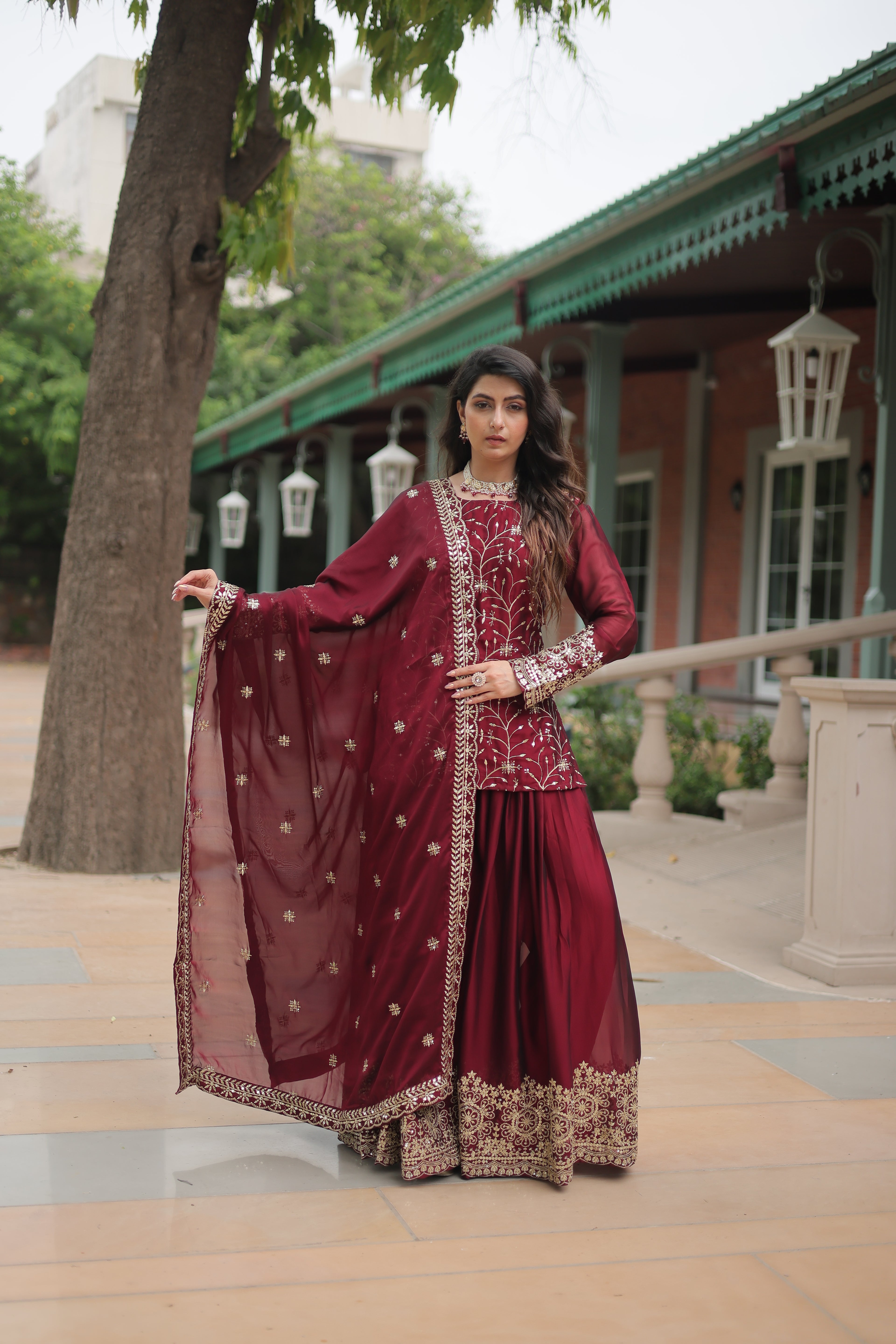 Women’s Maroon Silk Salwar Suit – Elegant Designer Wear with Embroidered Detailing