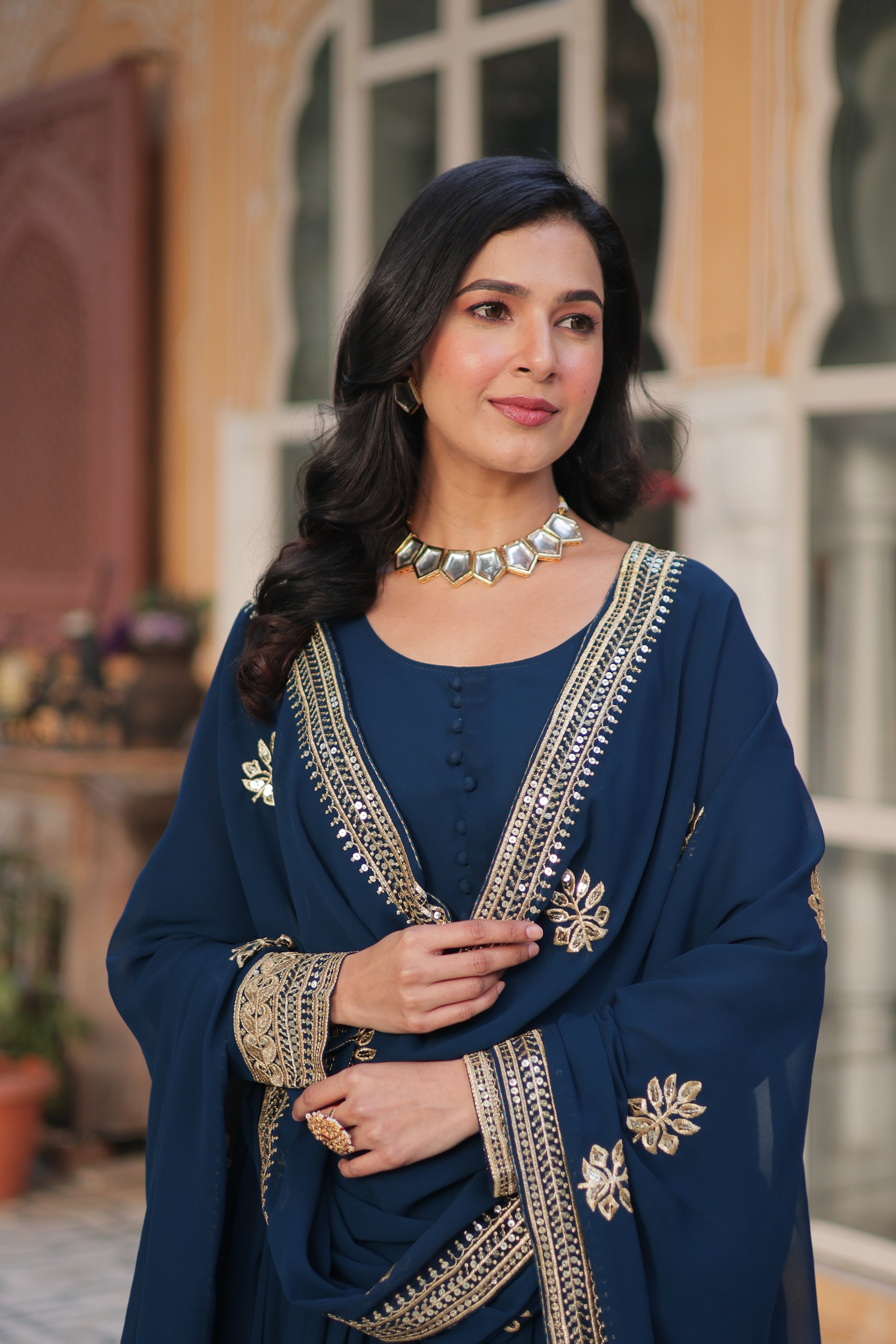Women’s Blue Georgette Gown – Elegant Designer Party Wear
