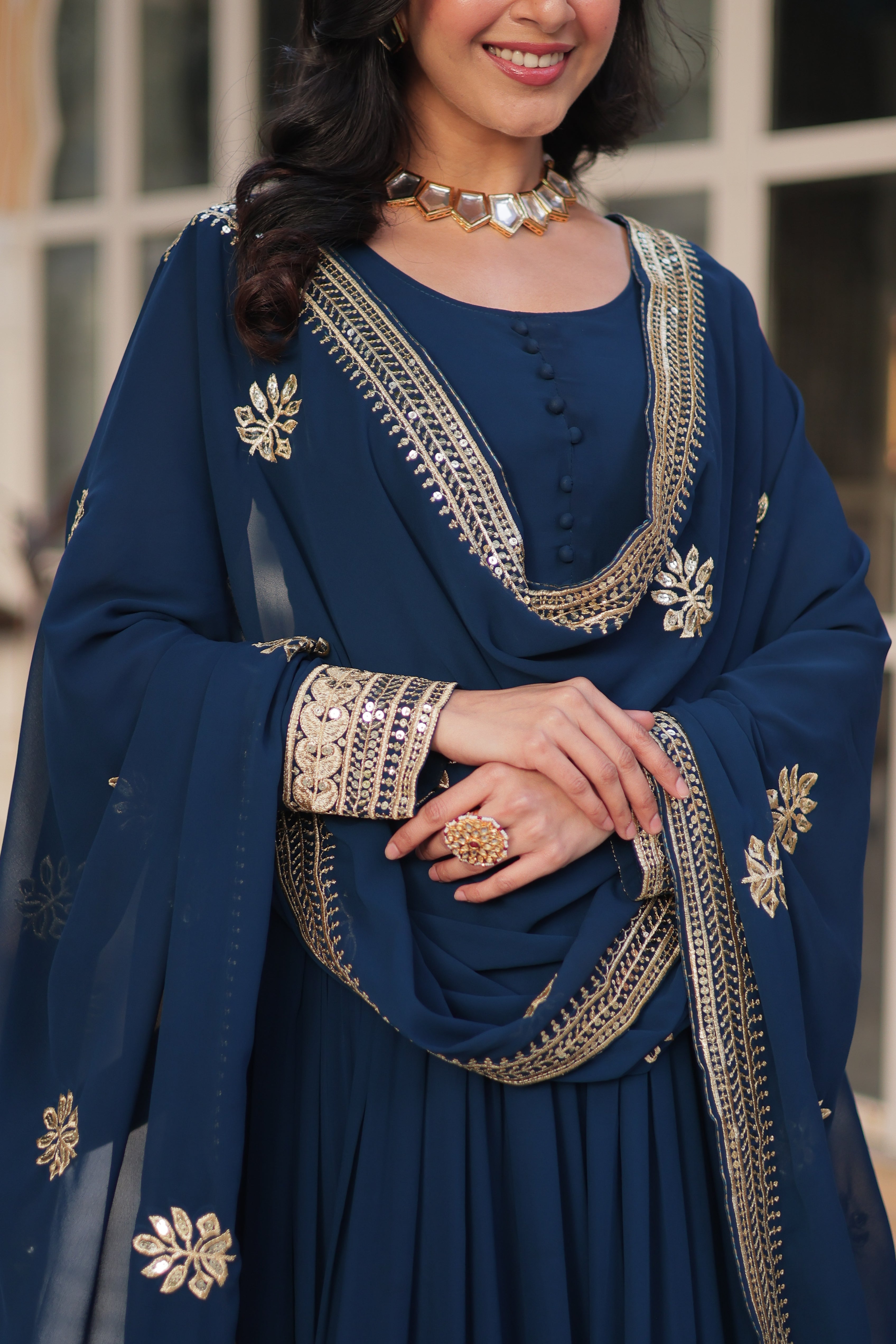 Women’s Blue Georgette Gown – Elegant Designer Party Wear