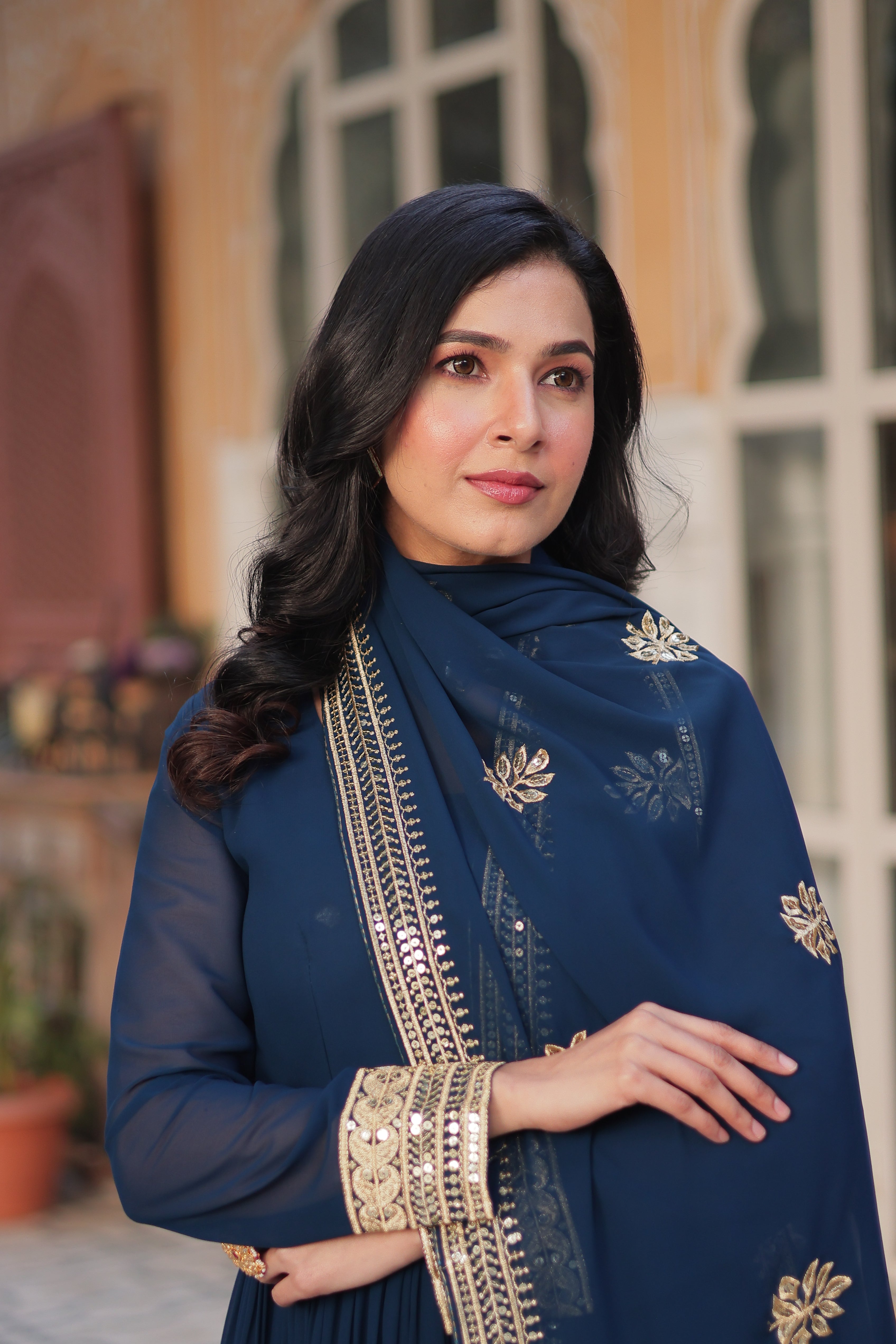 Women’s Blue Georgette Gown – Elegant Designer Party Wear