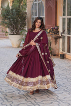 Women’s Wine Georgette Gown – Elegant Designer Party Wear