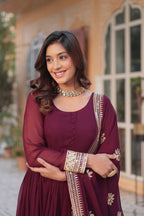 Women’s Wine Georgette Gown – Elegant Designer Party Wear
