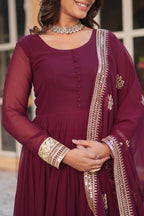 Women’s Wine Georgette Gown – Elegant Designer Party Wear