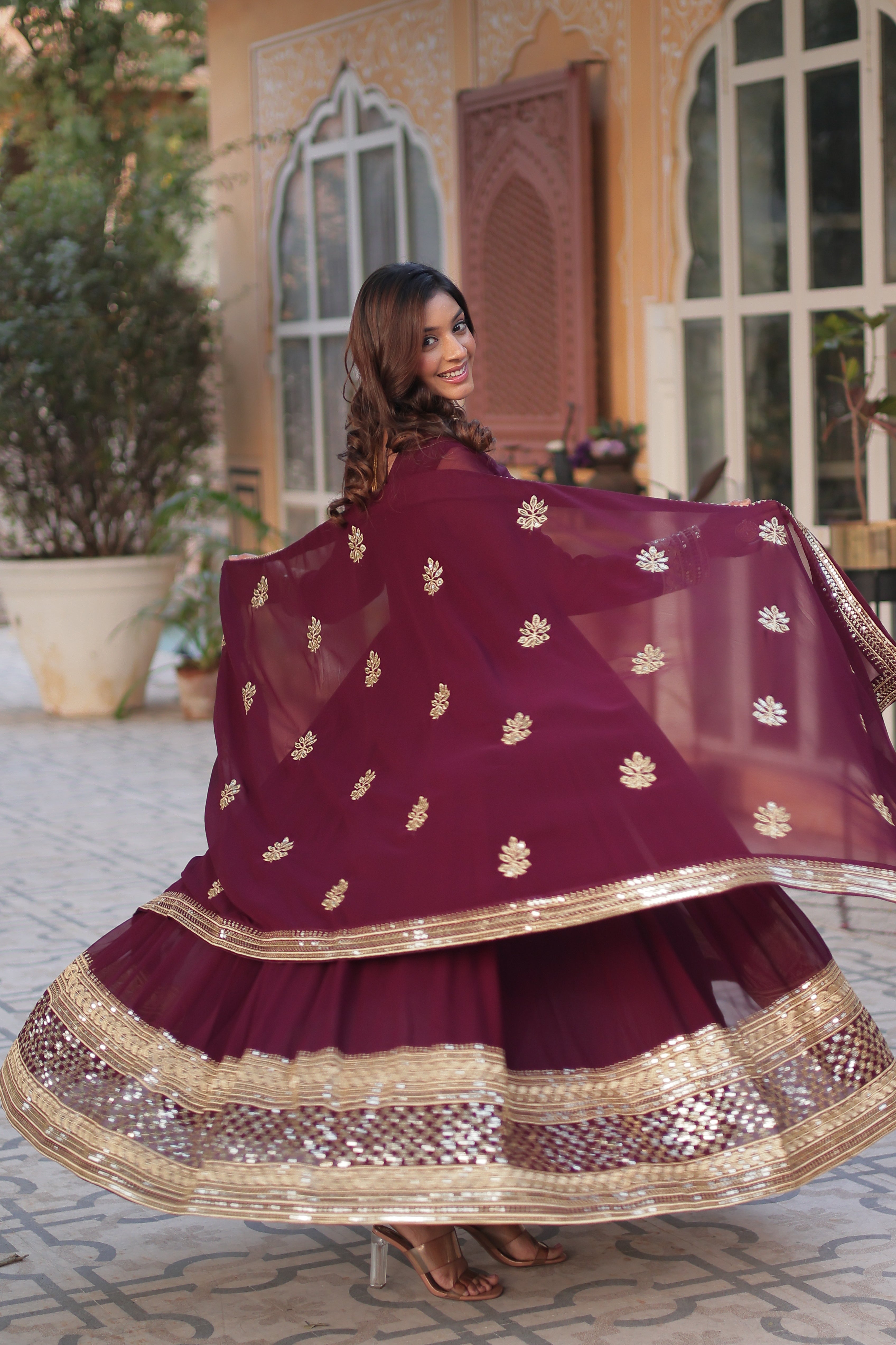 Women’s Wine Georgette Gown – Elegant Designer Party Wear