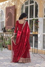 Women’s Embroidered Maroon Georgette Gown – Graceful Ethnic Wear