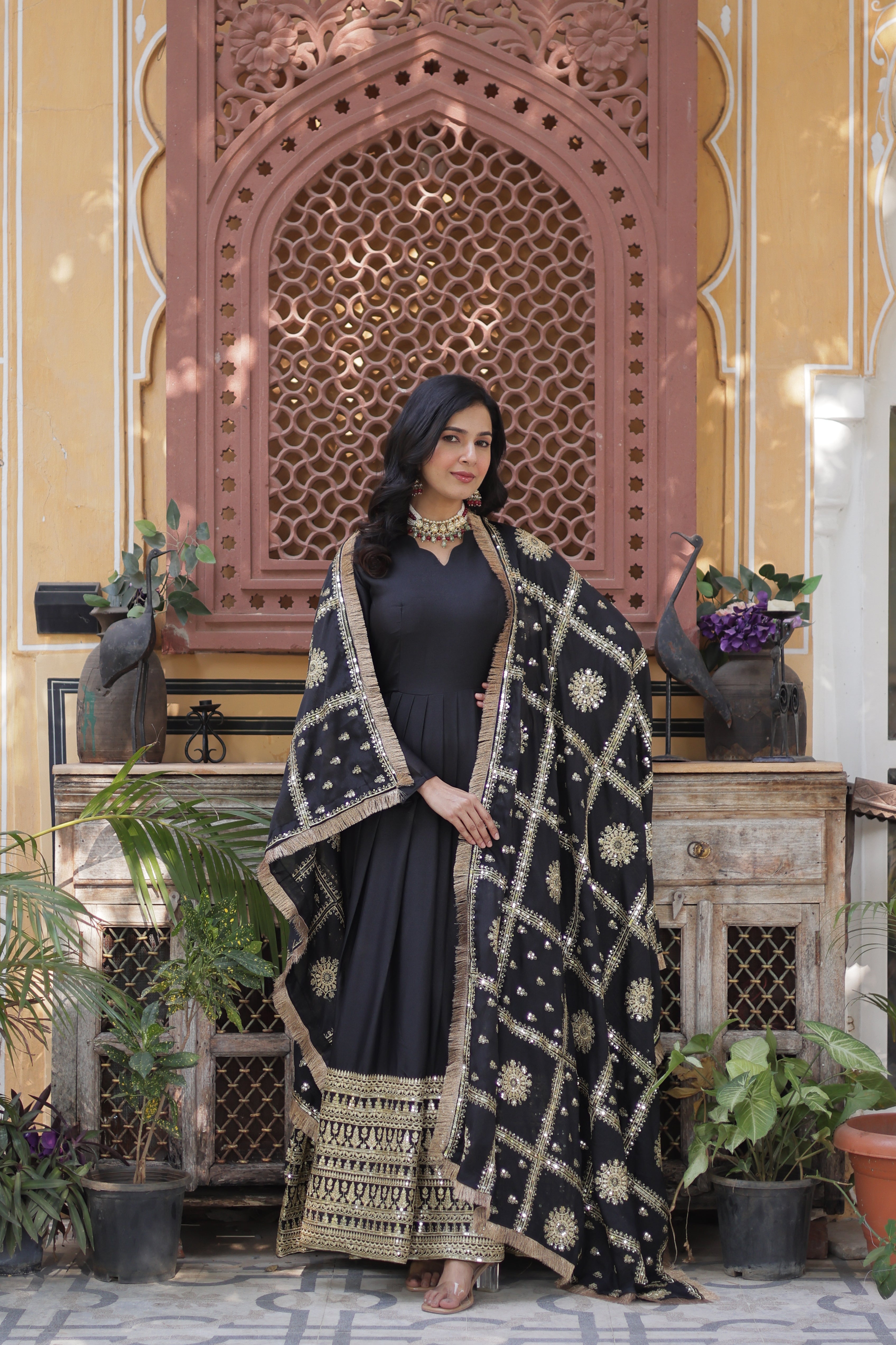 Women’s Black Georgette Gown – Elegant Designer Party Wear