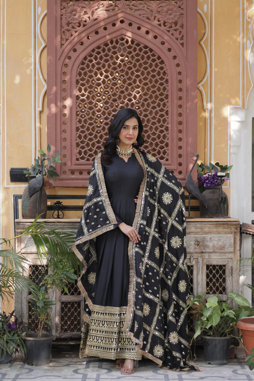 Women’s Black Georgette Gown – Elegant Designer Party Wear