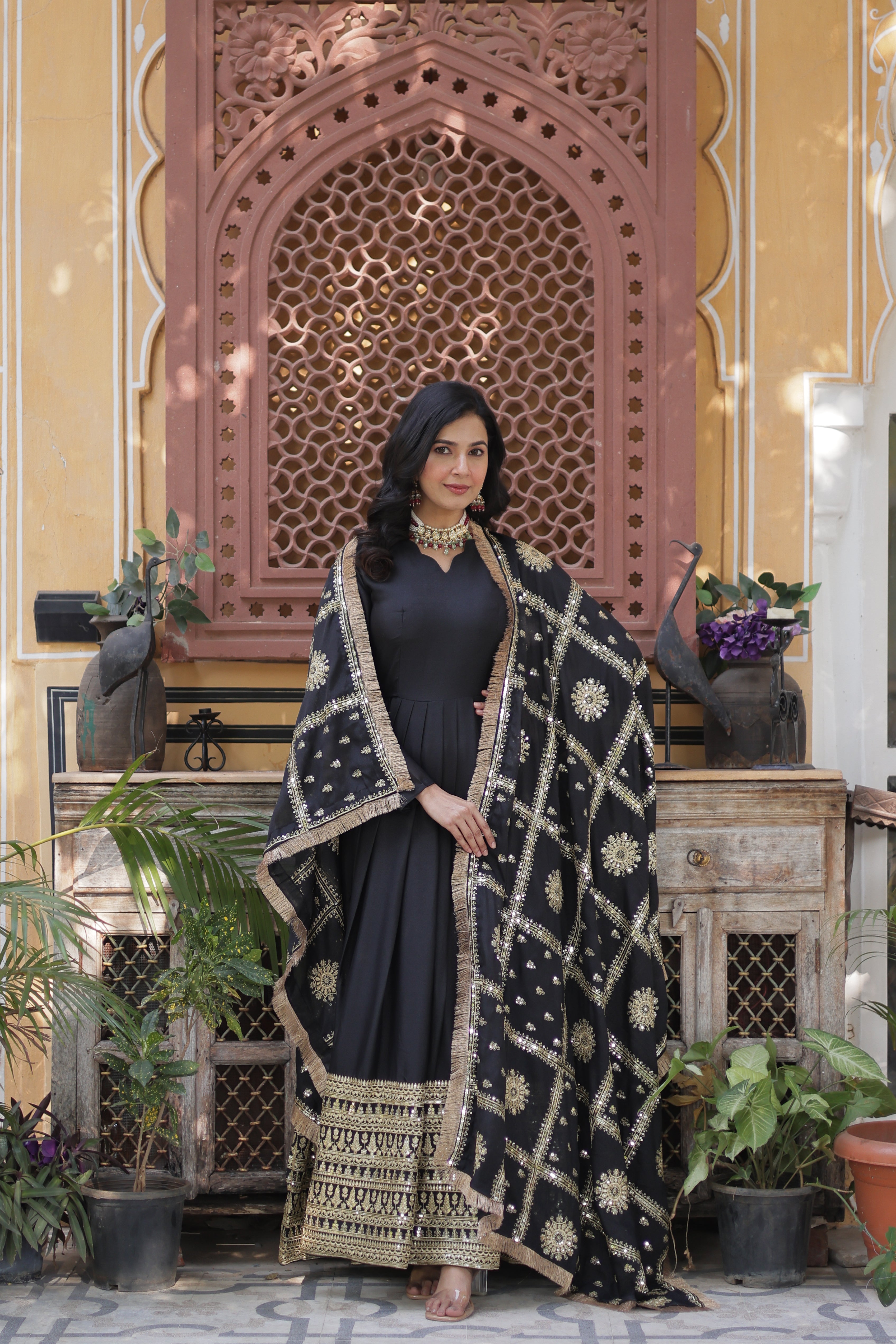 Women’s Black Georgette Gown – Elegant Designer Party Wear