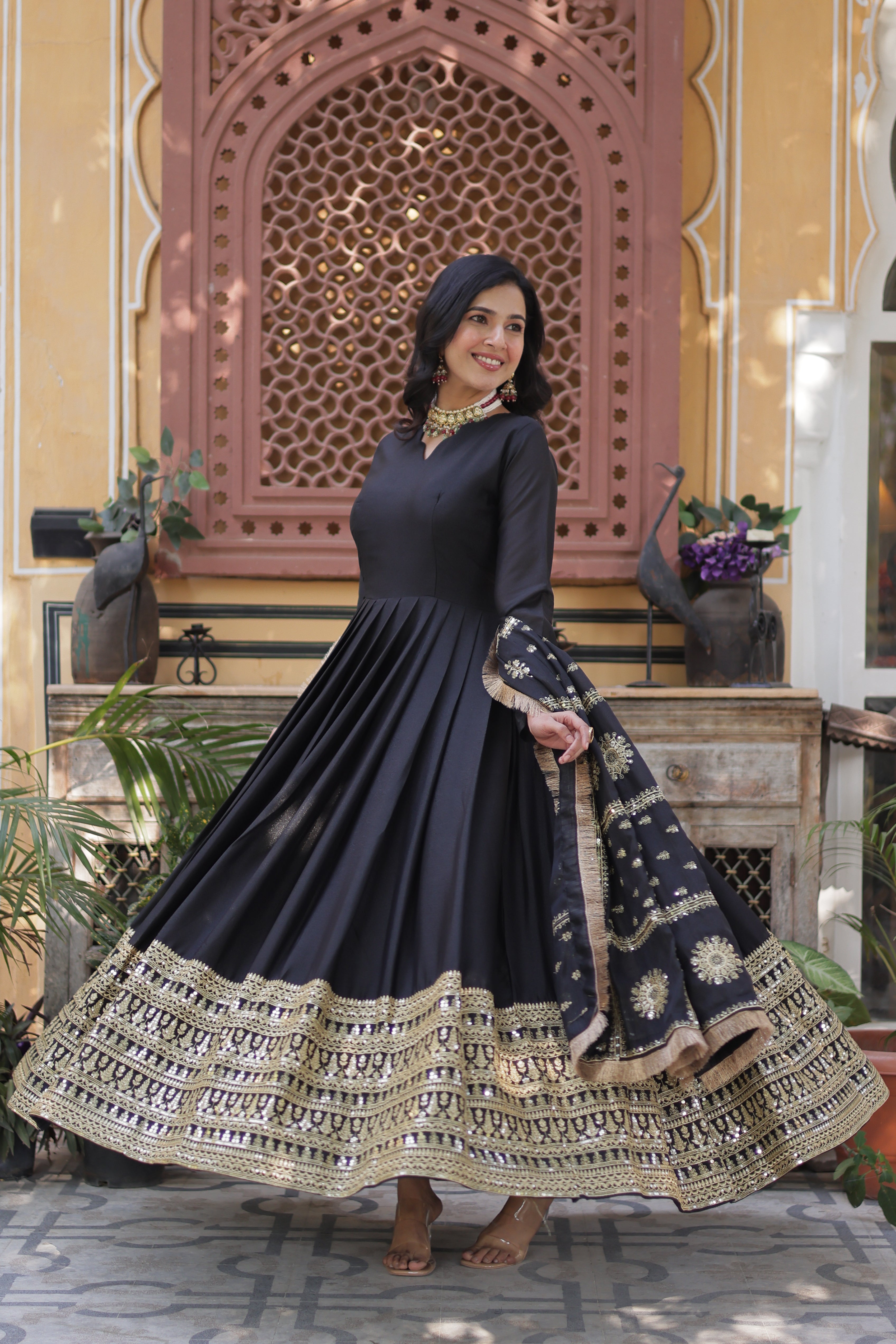 Women’s Black Georgette Gown – Elegant Designer Party Wear