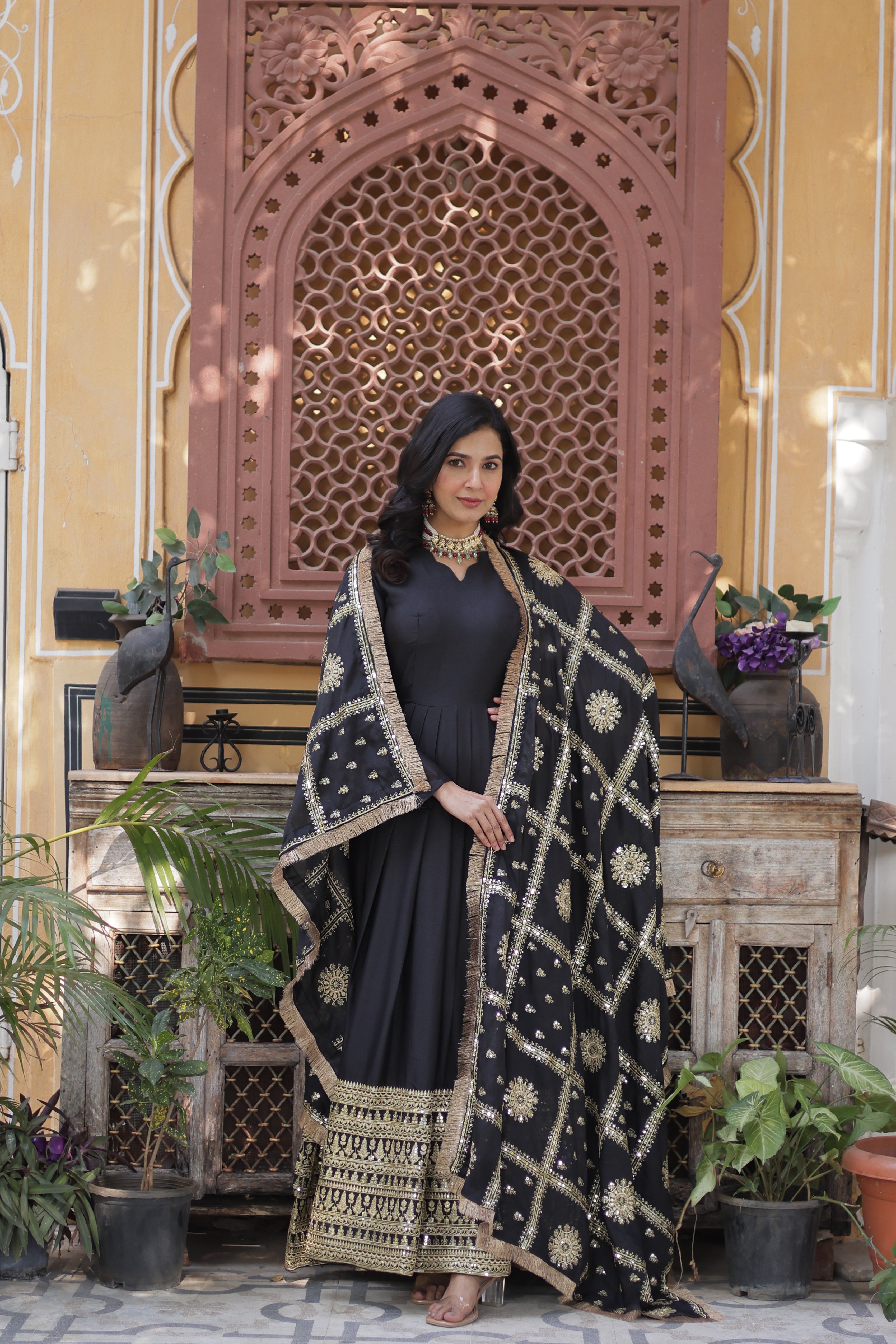 Women’s Black Georgette Gown – Elegant Designer Party Wear