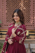 Women’s Maroon Georgette Gown – Elegant Designer Party Wear
