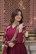 Women’s Maroon Georgette Gown – Elegant Designer Party Wear