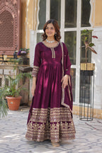 Women’s Wine Silk Gown – Elegant Designer Party Wear
